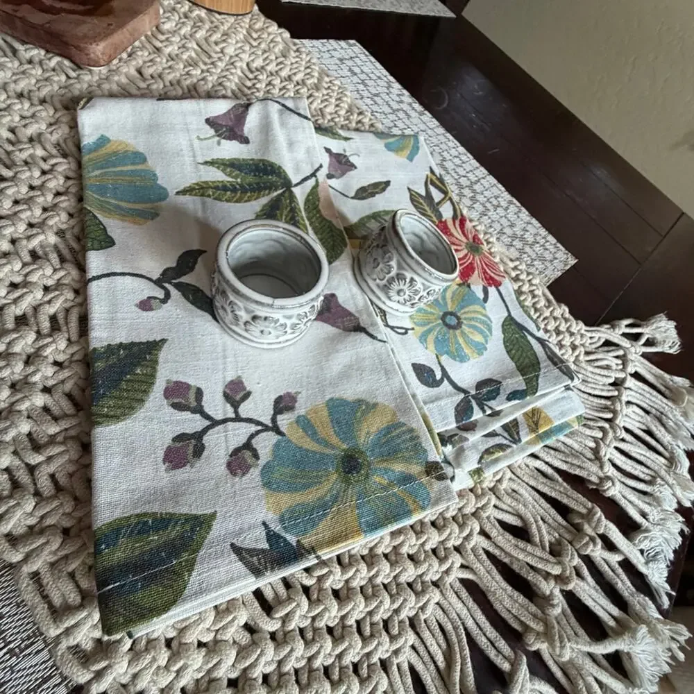 Threshold napkin and two pottery napkin rings